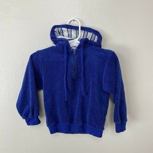 1960s/70s Terry Cloth Quarter Zip Hooded Sweatshirt, Kids Size 2/3, Blue Hoodie